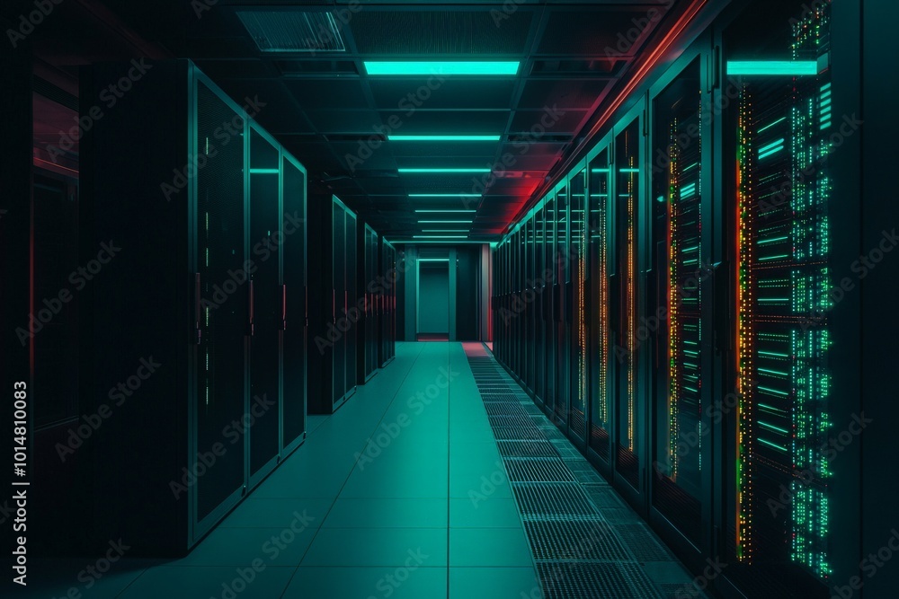Dark Server Rows Under Low Ceiling Dark Server Rows Under Low Ceiling