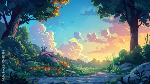 High-detail cartoon background featuring realistic hand-drawn elements.