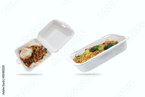 plastic food box, Foam food box on a white background,with clipping path