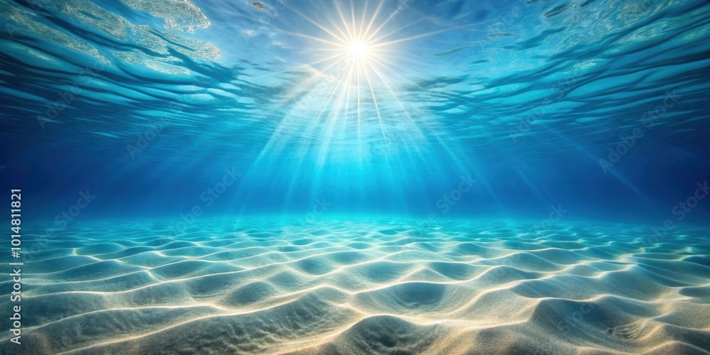 Undersea scene in light blue ocean with sandy bottom and abstract sunshine, underwater, marine life, ocean floor, serene Undersea scene in light blue ocean with sandy bottom and abstract sunshine, underwater, marine life, ocean floor, serene