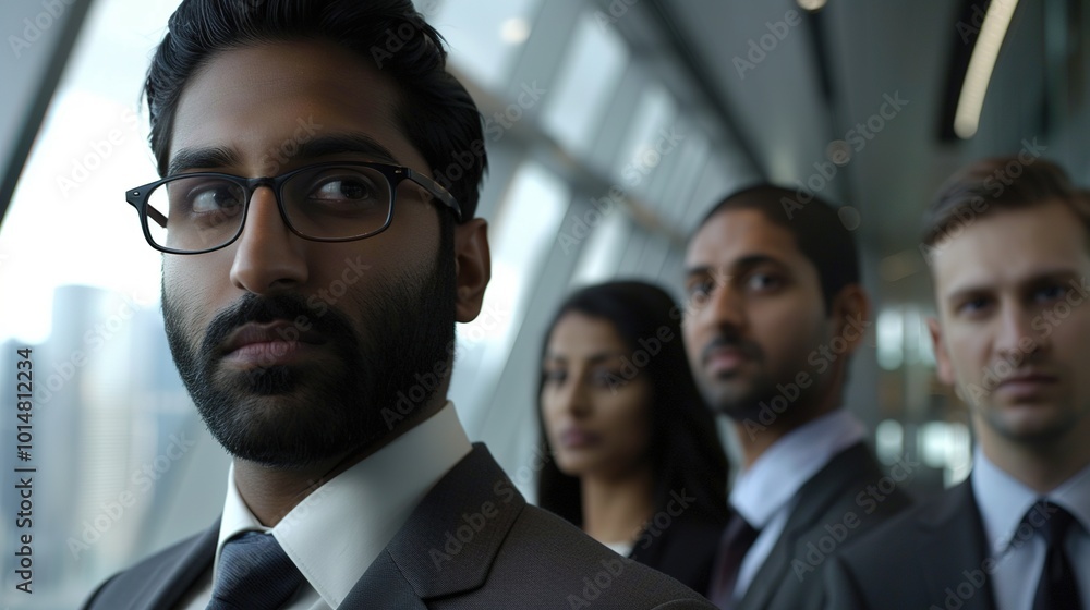 A close-up of a diverse group of professionals in business attire, standing in a modern office lobby, symbolizing the dynamic nature of the labor market. The focus is on their confident expressions an A close-up of a diverse group of professionals in business attire, standing in a modern office lobby, symbolizing the dynamic nature of the labor market. The focus is on their confident expressions an