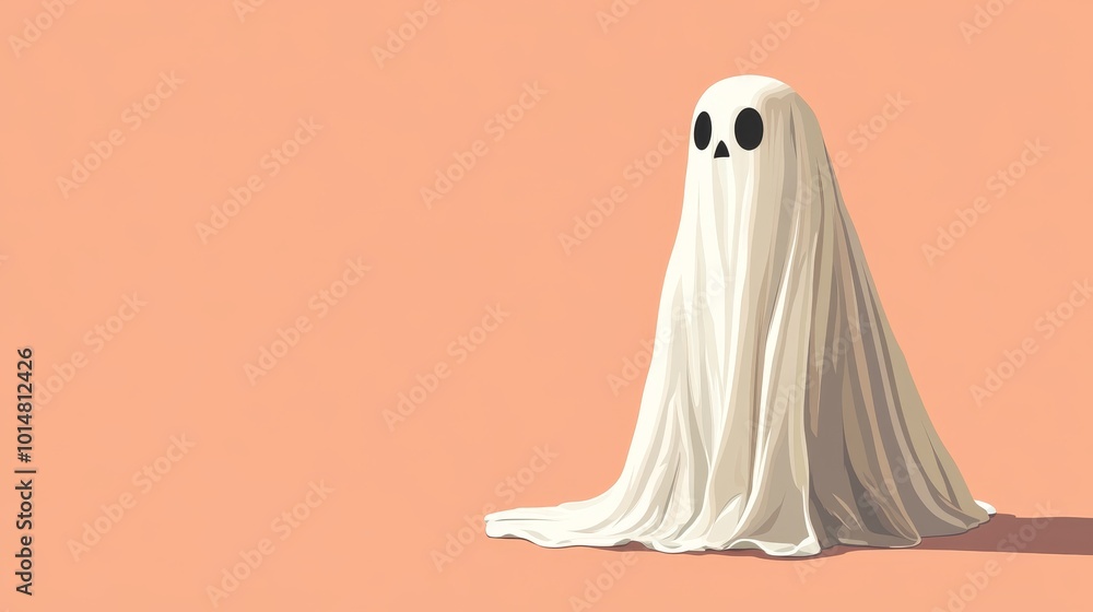 Minimalist illustration of a cute ghost on a peach background, perfect for Halloween themes and spooky designs. Playful and whimsical art. Minimalist illustration of a cute ghost on a peach background, perfect for Halloween themes and spooky designs. Playful and whimsical art.