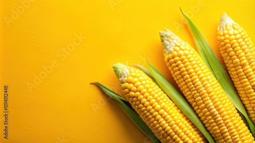 Fresh sweet corn on vibrant yellow background , fresh, sweet, corn, yellow, background, vibrant, healthy, organic, vegetables