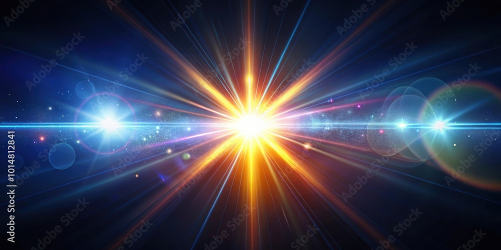 Fototapeta premium Bright lights shining through an optical lens creating beautiful lens flares, lights, optical lens, lens flares