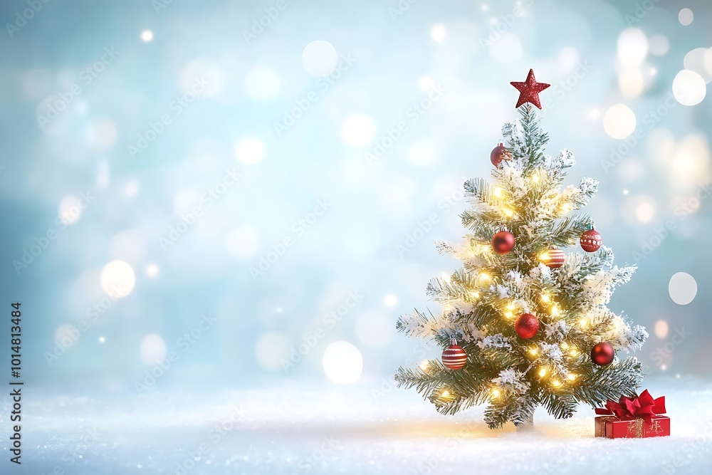 christmas tree with golden balls on blurred christmas background, festive greeting card with fir or spruce branch and sphere toys christmas tree with golden balls on blurred christmas background, festive greeting card with fir or spruce branch and sphere toys