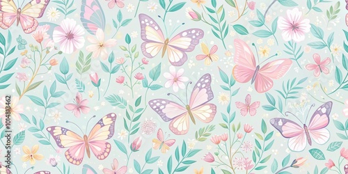 Pastel floral butterfly seamless pattern for spring, spring, pastel, floral, butterfly, seamless, pattern, nature