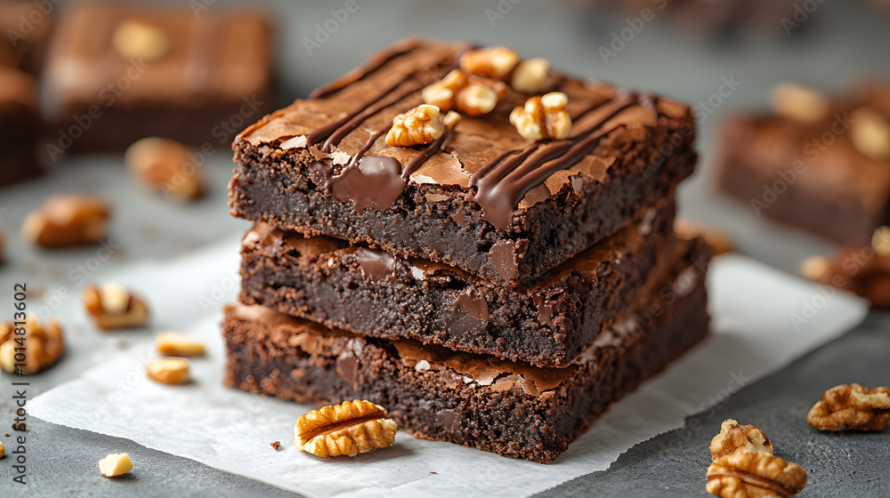 A delightful photo showcasing an assortment of homemade brownies, rich in chocolate and beautifully presented, inviting anyone to indulge in their decadent flavors. Each brownie is uniquely topped wit A delightful photo showcasing an assortment of homemade brownies, rich in chocolate and beautifully presented, inviting anyone to indulge in their decadent flavors. Each brownie is uniquely topped wit