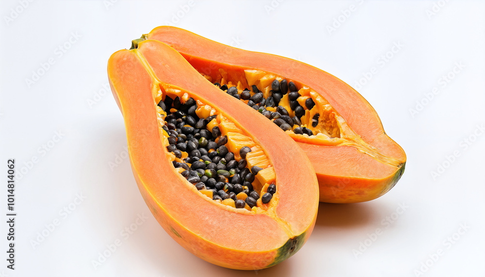 half of papaya on white background half of papaya on white background