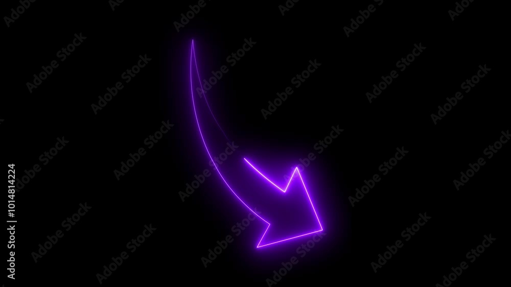 Arrow on a black background is animated by purple neon. Arrow on a black background is animated by purple neon.