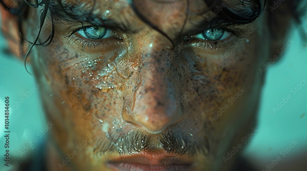 Intense Close-Up Portrait of a Man with Blue Eyes Intense Close-Up Portrait of a Man with Blue Eyes