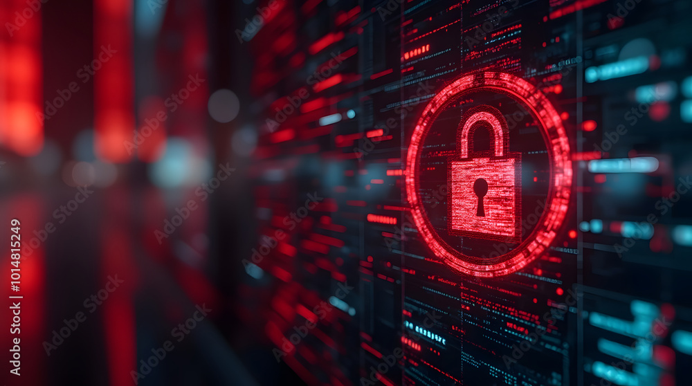 Fototapeta premium Hacker attack. Security breach, system hacked, internet cyber attack alert with red broken padlock, cybersecurity