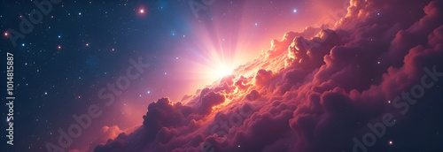 Colorful space galaxy, cloudy nebula. Starry night space. Universal science astronomy. Beautiful space background. Fantasy landscape space background.