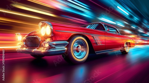 Sleek sports car poster with bold typography and a dynamic racing scene