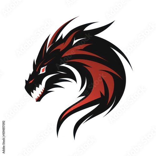 Dragon on White Background. Black and Red colors