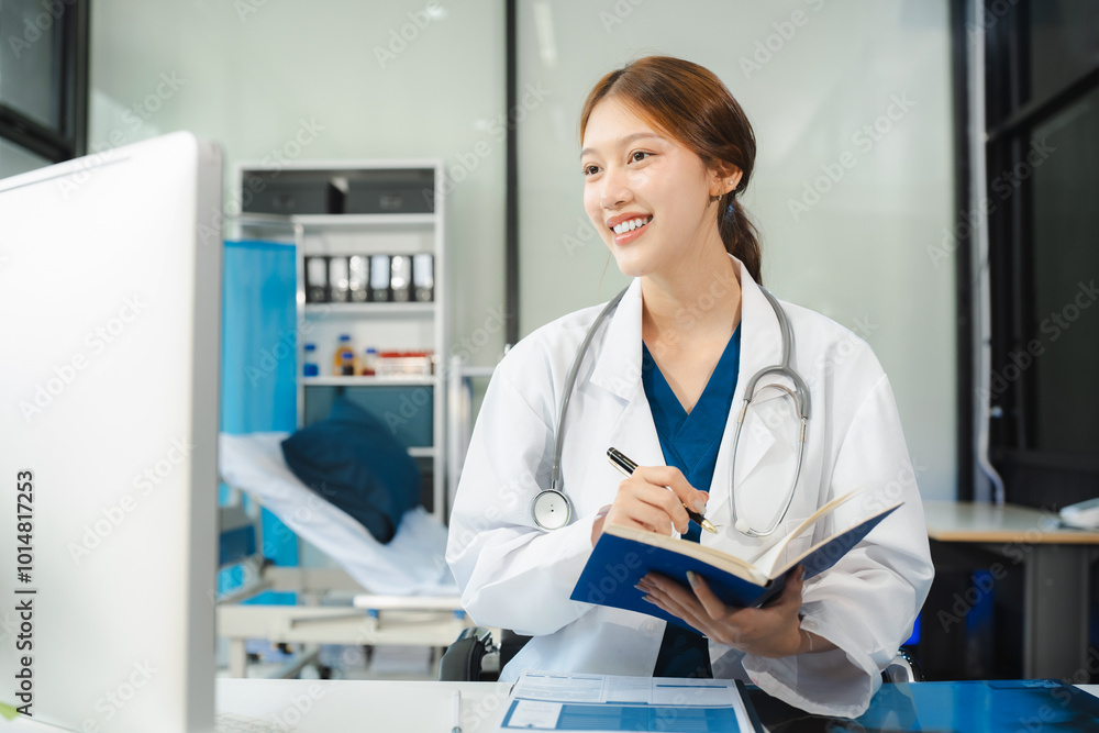 Medical Technology Concepts The doctor is working on a tablet and audio player and a digital tablet computer in a modern office in the morning at the desk. Medical Technology Concepts The doctor is working on a tablet and audio player and a digital tablet computer in a modern office in the morning at the desk.