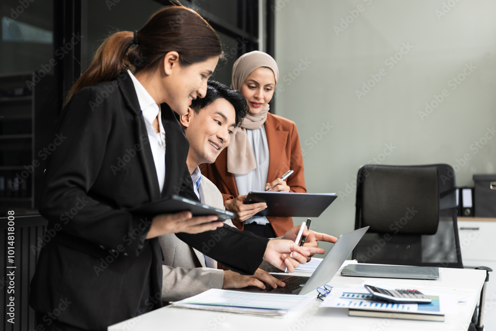 Business team meeting present.professional investor working with new startup project. Finance managers task.Digital tablet laptop computer design smart phone in morning light. Business team meeting present.professional investor working with new startup project. Finance managers task.Digital tablet laptop computer design smart phone in morning light.