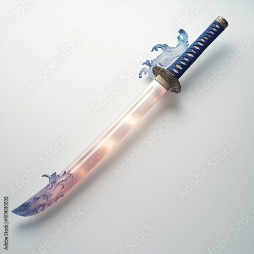 Water Swirling Japanese Katana Sword on White Background photo