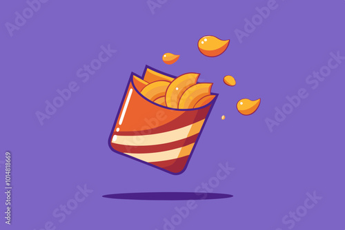 Crispy ripple potato chips flying into pack stock vector illustration photo