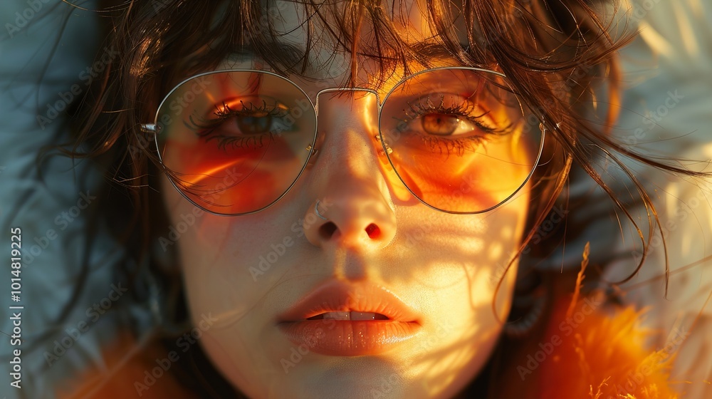 Close-up Portrait of a Woman with Sunglasses in Golden Hour Light Close-up Portrait of a Woman with Sunglasses in Golden Hour Light