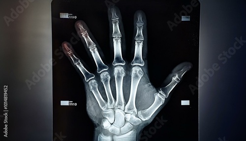 X-ray scan of the hand, printed on film. photo