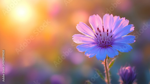 A close-up of a stokesia bloom a soft, blurred background photo