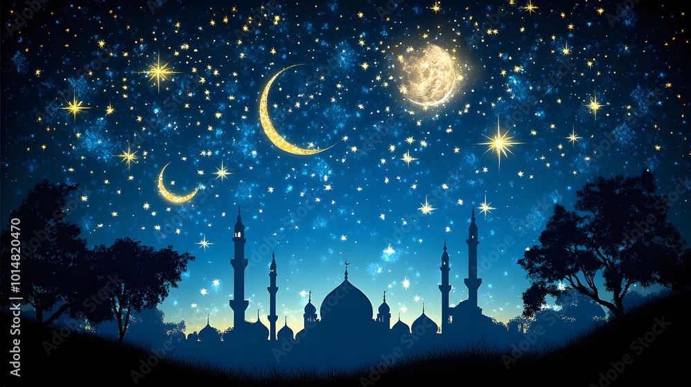 Naklejka premium Detailed mosque illustration in a minimalistic style with clean lines and bold colors