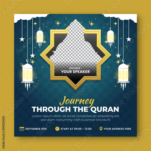 Journey through the quran. Islamic webinar social media template