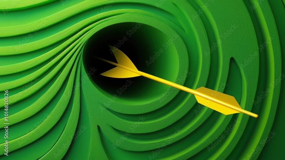 A vibrant green spiral features a yellow arrow piercing through a dark center, symbolizing focus and determination. A vibrant green spiral features a yellow arrow piercing through a dark center, symbolizing focus and determination.