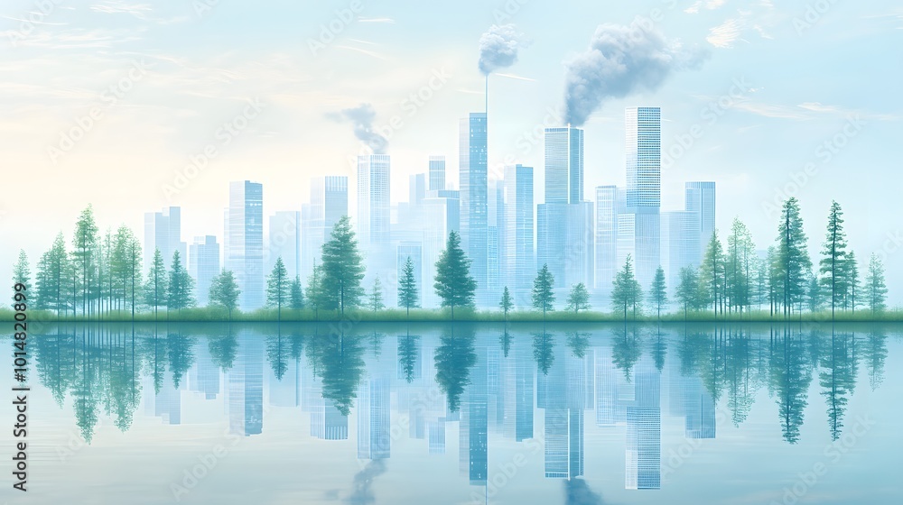 Fototapeta premium Detailed illustration showing the environmental impact of car emissions on the atmosphere