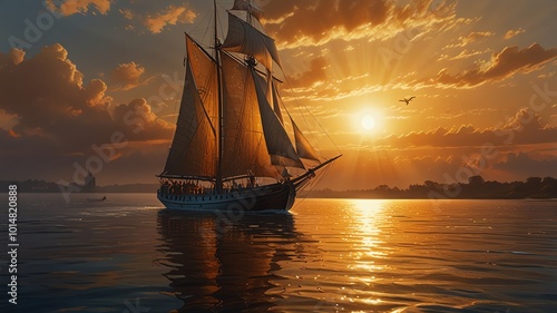 sailing ship in the sunset photo