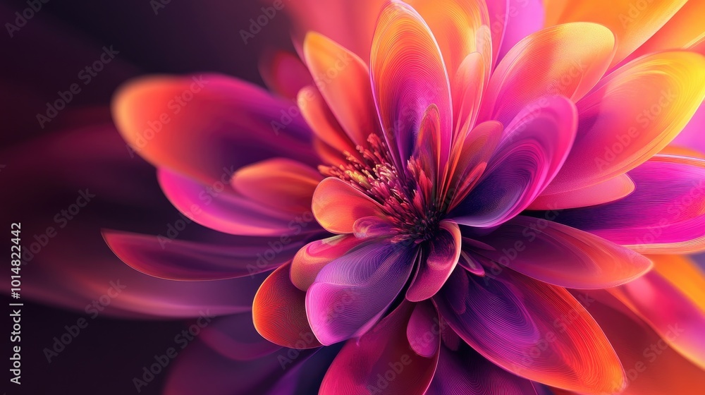 A mesmerizing abstract flower blooming with vibrant petals in shades of pink, orange, and purple, creating a dynamic and artistic floral design A mesmerizing abstract flower blooming with vibrant petals in shades of pink, orange, and purple, creating a dynamic and artistic floral design