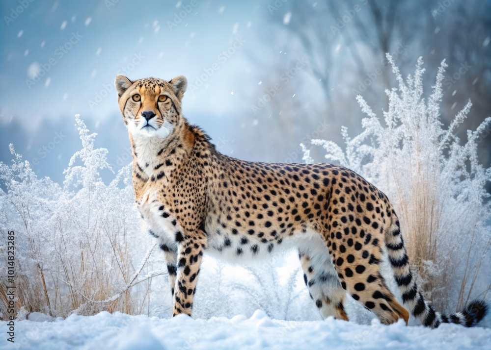 Cheetah in Snow: A Frosty Winter Landscape with Long Exposure Photography Cheetah in Snow: A Frosty Winter Landscape with Long Exposure Photography