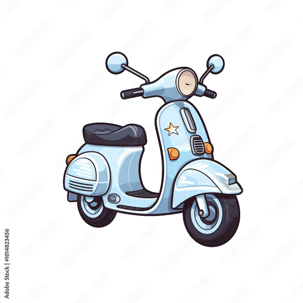 Blue scooter with a black seat on a white background. Suitable for travel, transportation, urban lifestyle, and eco friendly concepts in design projects. Generative AI Blue scooter with a black seat on a white background. Suitable for travel, transportation, urban lifestyle, and eco friendly concepts in design projects. Generative AI