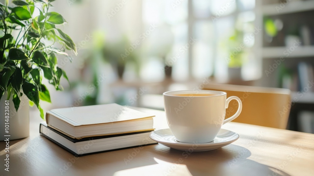 Cozy Workspace with Coffee and Books Cozy Workspace with Coffee and Books