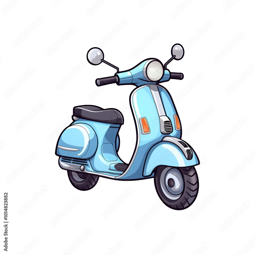 Blue scooter with a black seat on a white background. Suitable for travel, transportation, urban lifestyle, and eco friendly concepts in design projects. Generative AI Blue scooter with a black seat on a white background. Suitable for travel, transportation, urban lifestyle, and eco friendly concepts in design projects. Generative AI