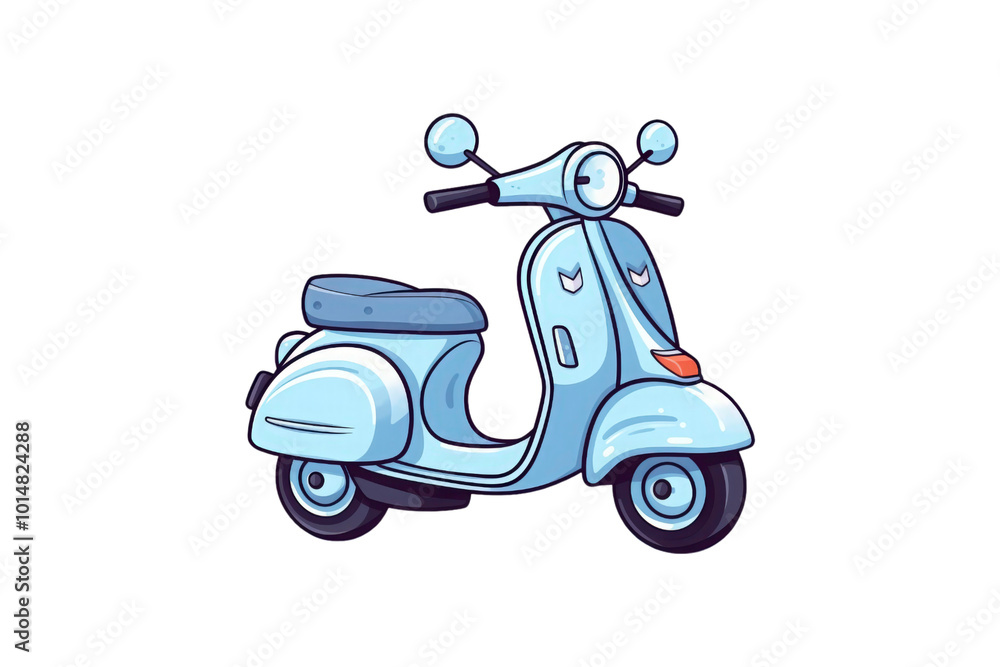 Blue scooter with a black seat on a white background. Suitable for travel, transportation, urban lifestyle, and eco friendly concepts in design projects. Generative AI Blue scooter with a black seat on a white background. Suitable for travel, transportation, urban lifestyle, and eco friendly concepts in design projects. Generative AI