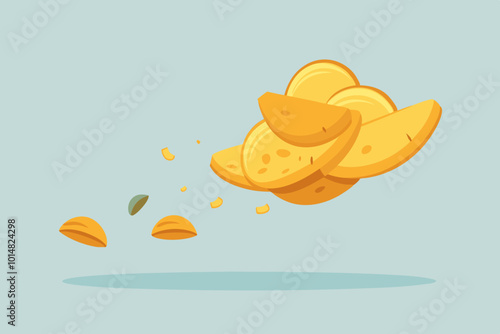 Falling crispy ripple potato chips vector design stock vector illustration