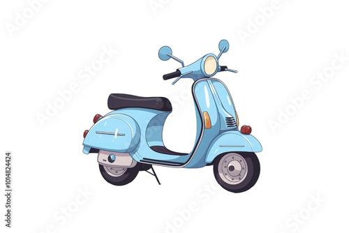 Blue scooter with a black seat on a white background. Suitable for travel, transportation, urban lifestyle, and eco friendly concepts in design projects. Generative AI