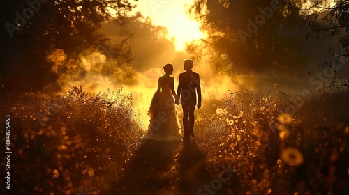 Romantic Wedding Couple Silhouette at Sunset