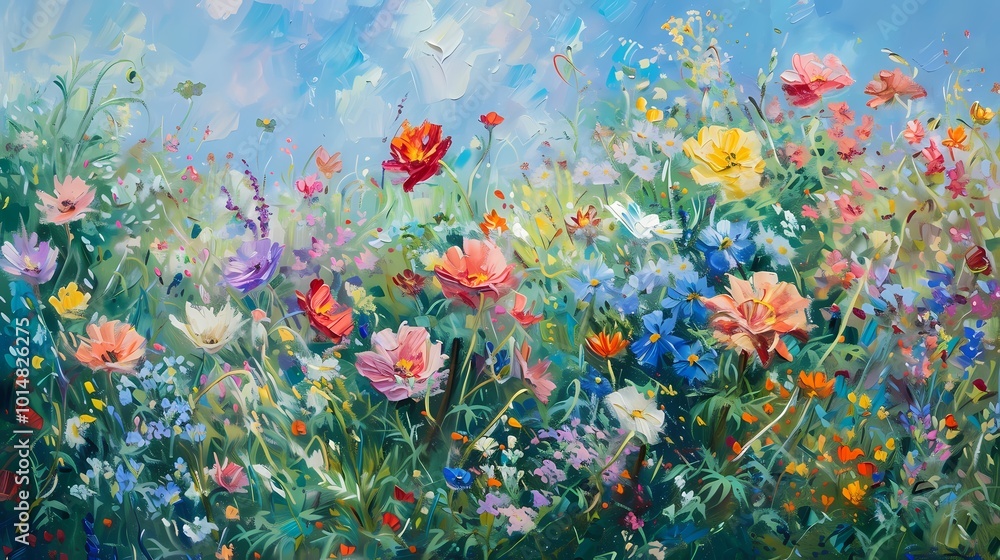Spring garden oil painting poster background Spring garden oil painting poster background