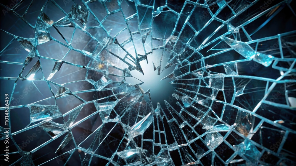 Shattered glass fragments on dark background, glass, broken, cracked, shattered, fragments, sharp, texture, abstract, black