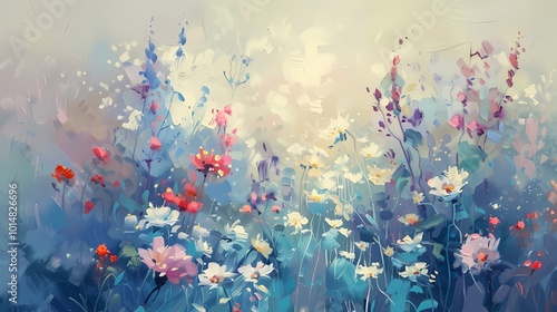 Spring garden oil painting poster background