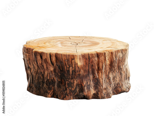 Natural Wooden Log Stump with Textured Surface and Knots. photo