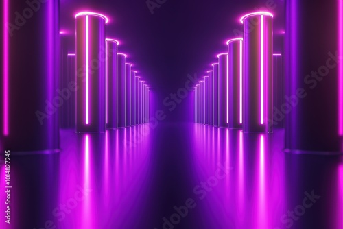 A captivating corridor illuminated by vibrant pink neon lights, creating a futuristic and dynamic atmosphere for creative projects.