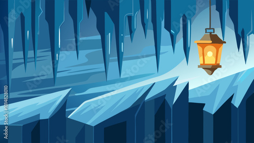 Faint Lantern Light Shining Through Icicles. Perfect for: Christmas, New Year's Eve, Winter Solstice, Northern regions, Snowy forests