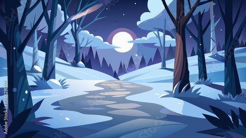 Moonlight Shadows on Winter Snow. Perfect for: Winter, Winter Solstice, Snowy forests, Countryside