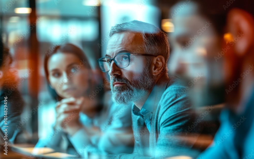 A focused business meeting with professionals engaged in discussion, reflecting serious deliberation and collaboration. A focused business meeting with professionals engaged in discussion, reflecting serious deliberation and collaboration.