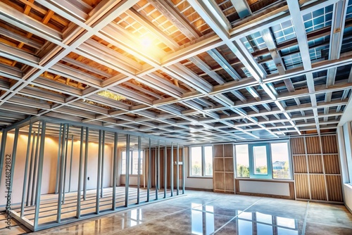 Double Exposure of Ceiling Frame Icon and Construction Elements for Adjustable Height Installation