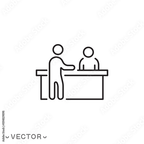 reception desk icon, customer service, thin line symbol isolated on white background, editable stroke eps 10 vector illustration