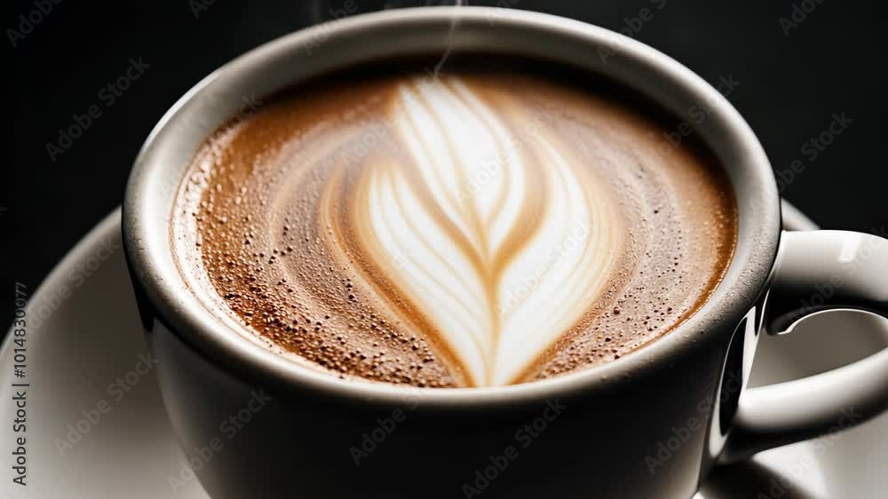 creamy latte, featuring intricate foam art, placed on a rustic wooden surface. creamy latte, featuring intricate foam art, placed on a rustic wooden surface.